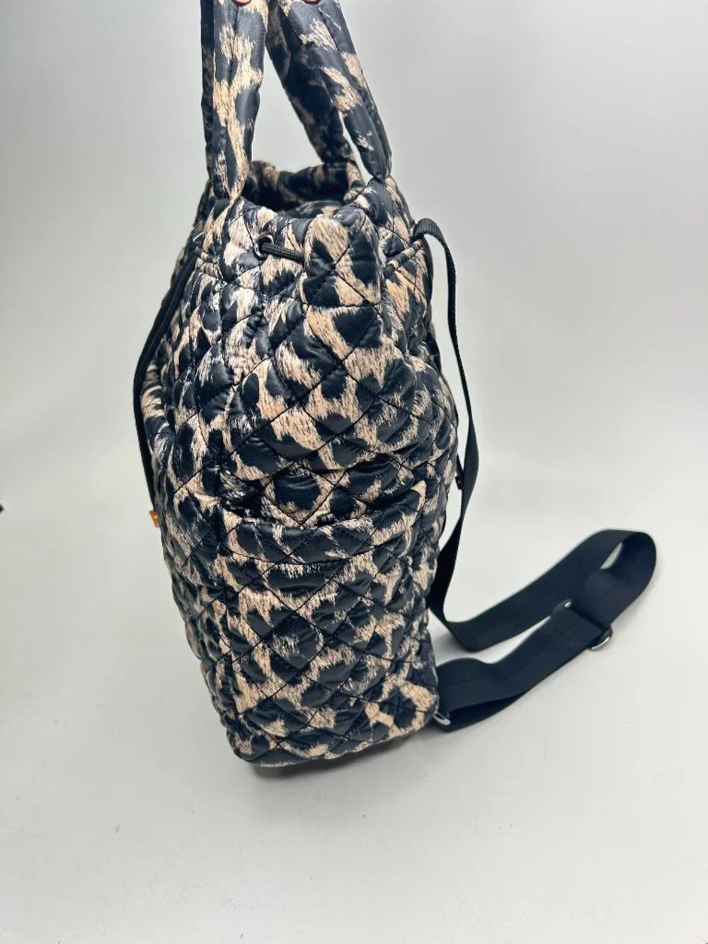 MZ WALLACE Metro Convertible Backpack Tote Leopard Quilted Nylon Shoulder Bag
